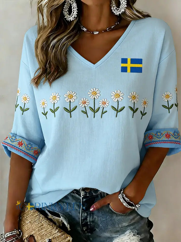 Retro midsommarfest konsttryck avslappnad topp - A / S