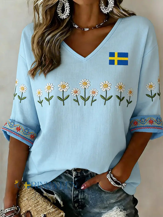 Retro midsommarfest konsttryck avslappnad topp - A / S