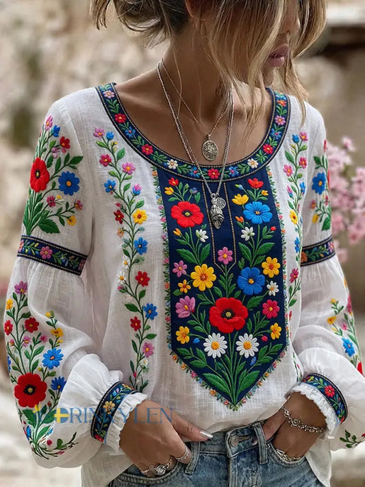 Retro midsommarfest konsttryck avslappnad topp - A / S