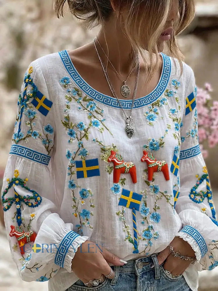 Retro midsommarfest konsttryck avslappnad topp - A / S