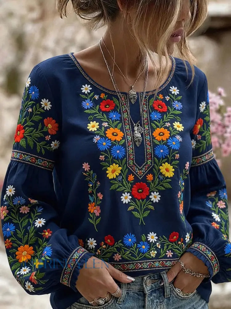 Retro midsommarfest konsttryck avslappnad topp - A / S
