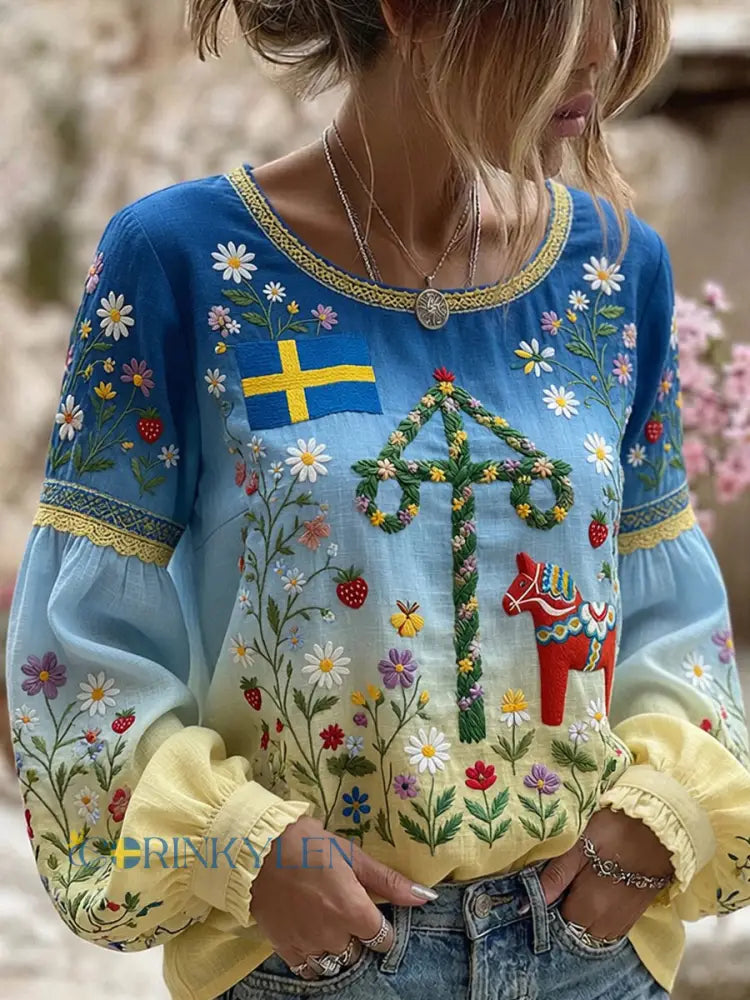 Retro midsommarfest konsttryck avslappnad topp - A / S