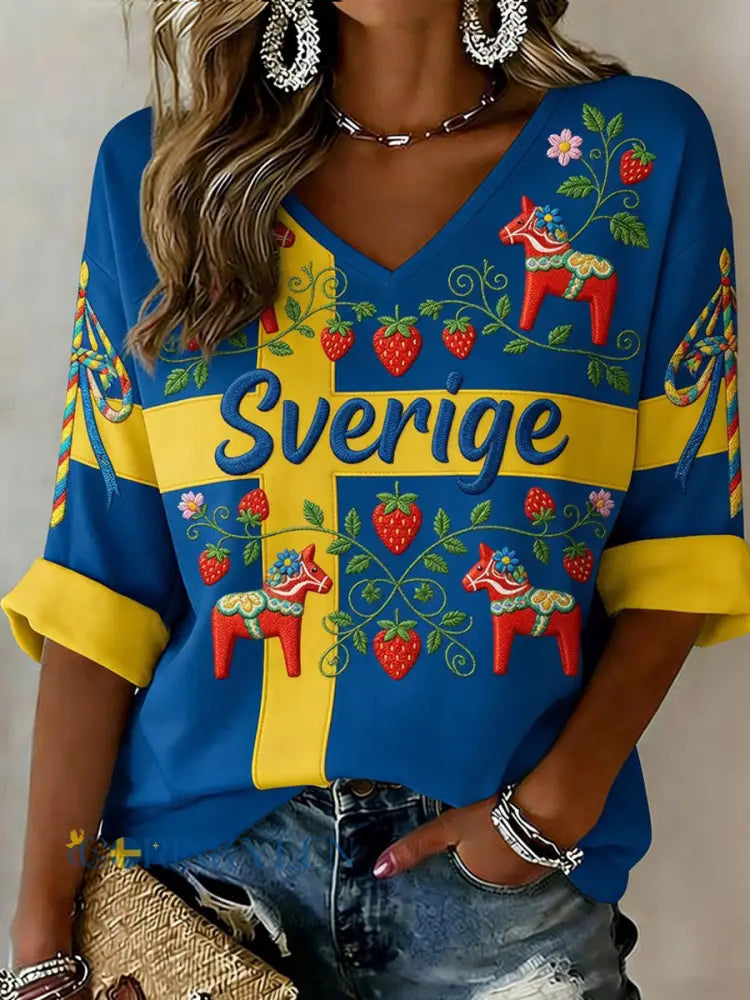 Retro midsommarfest konsttryck avslappnad topp - A / S