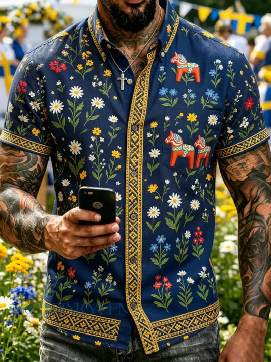Retro midsommarfest konsttryck avslappnad tröja - A / S