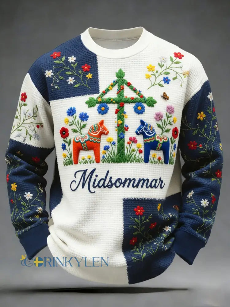 Retro midsommarfest konsttryck avslappnad tröja med rund halsning - A / S