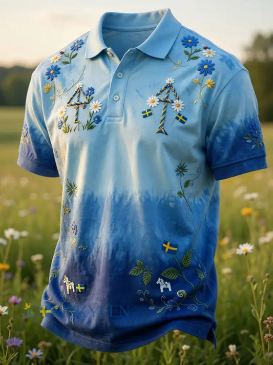 Retro midsommarfest konsttryck polotröja - Avslappnad och bekväm - A / S