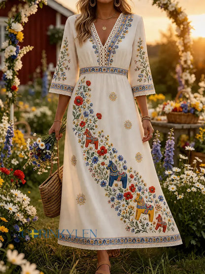 Retro midsommarfestival konsttryck avslappnad klänning