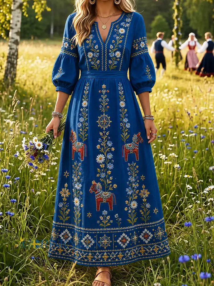 Retro midsommarfestival konsttryck avslappnad klänning - A / S