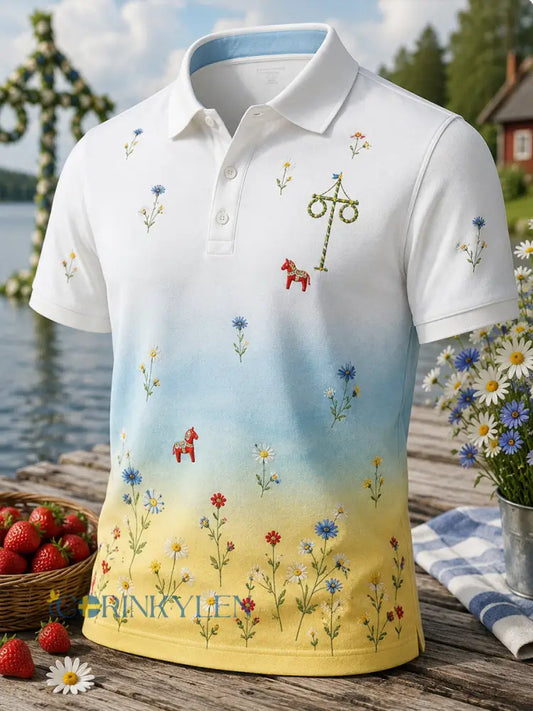 Retro midsommarkonsttryck avslappnad bekväm polotröja - A / S