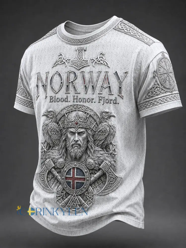Retro Nordic Norwegian Viking Scandinavian Art Print Casual T-shirt - A / S