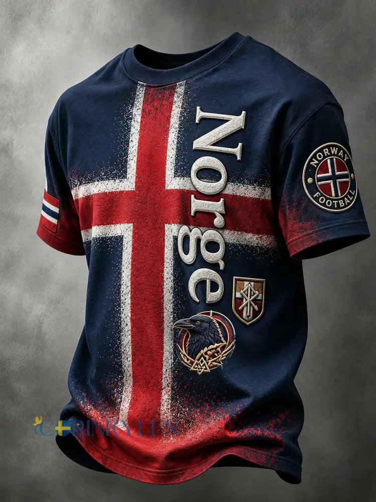 Retro Nordic-Style Norge fotbollsfläkt konst Print Casual T-shirt - A / S