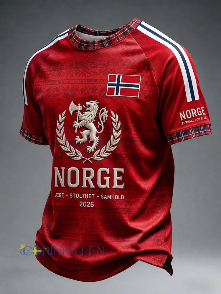 Retro Nordic Style Norge Fotbollsfläkt konst Skriv ut Casual Jersey. - A / S