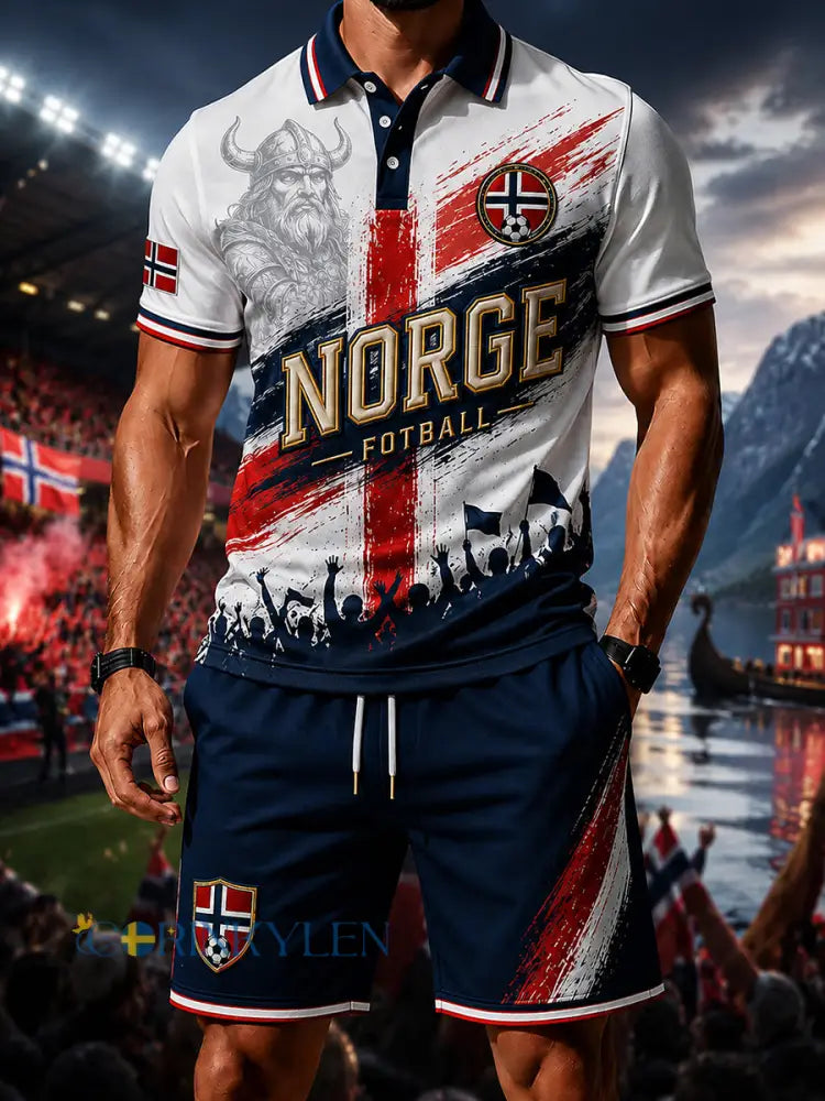 Retro Nordic-Style Norge fotbollsfläkt konst Skriv ut Casual Sportswear 2-stycke Set - A / S