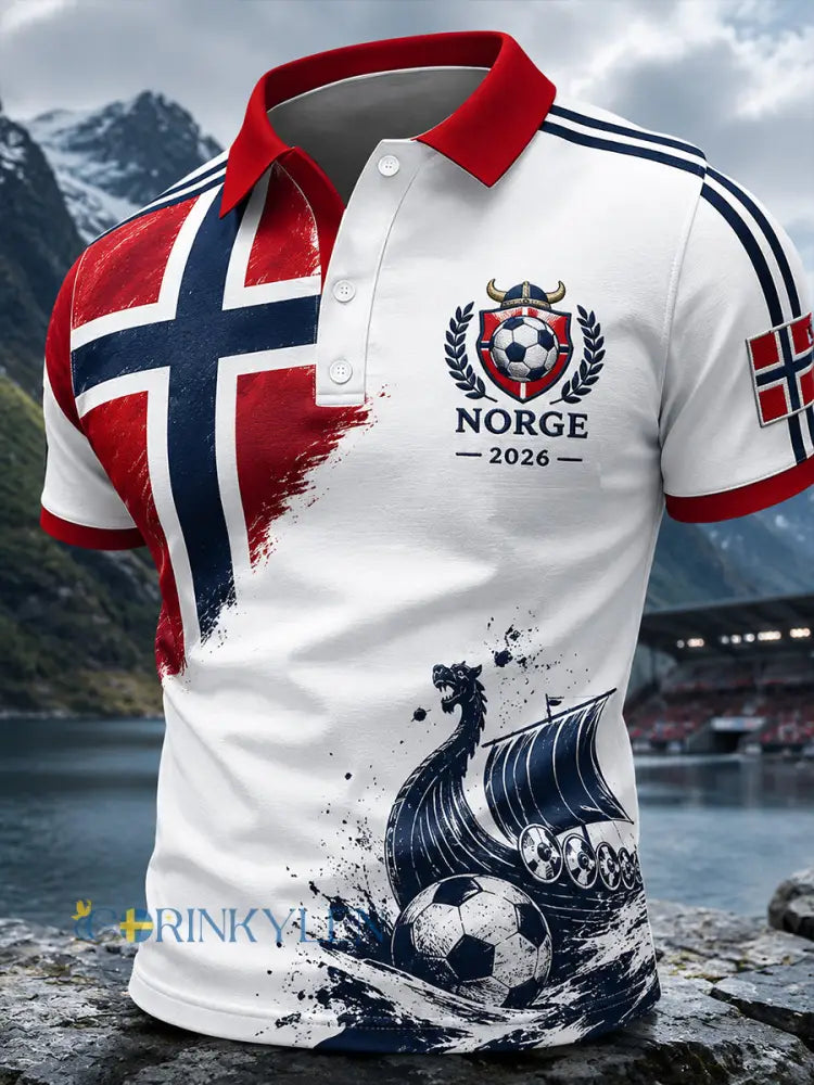 Retro Nordic-Style norska fotbollsfläkt konst Print Casual Polo Skjorta - A / S