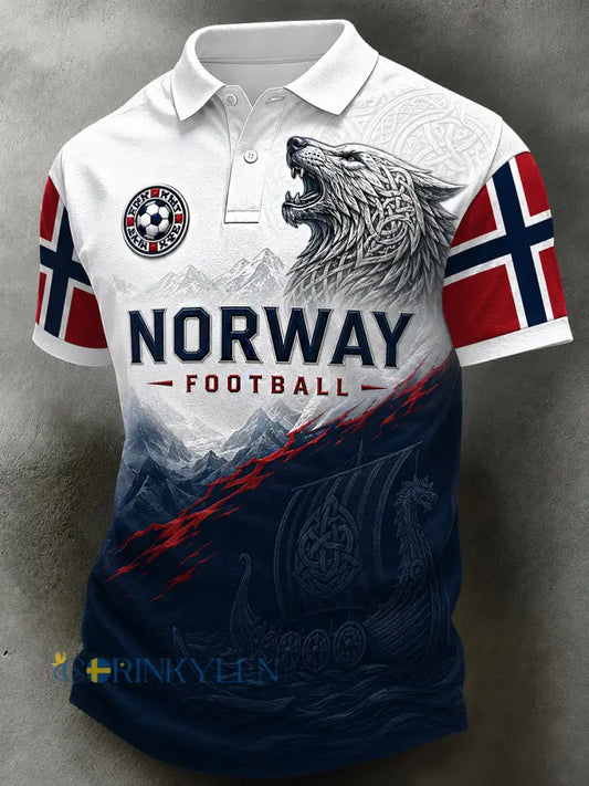 Retro Nordic Style norska fotbollsfläkt konst Print Casual Polo Skjorta - A / S