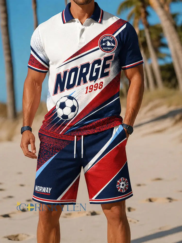 Retro Nordic Style Norwegian fotbollsfläckar konst Skriv ut Casual 2-stycke Set - A / S