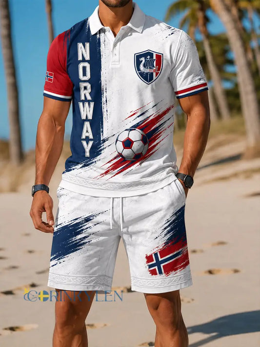 Retro Nordic Style Norwegian fotbollsfläckar konst Skriv ut Casual 2-stycke Set - A / S