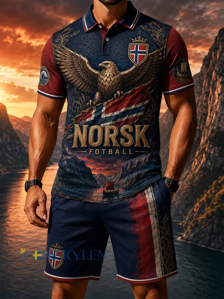 Retro nordisk konsttryck i vikingastil avslappnad tvådelad set - A / S