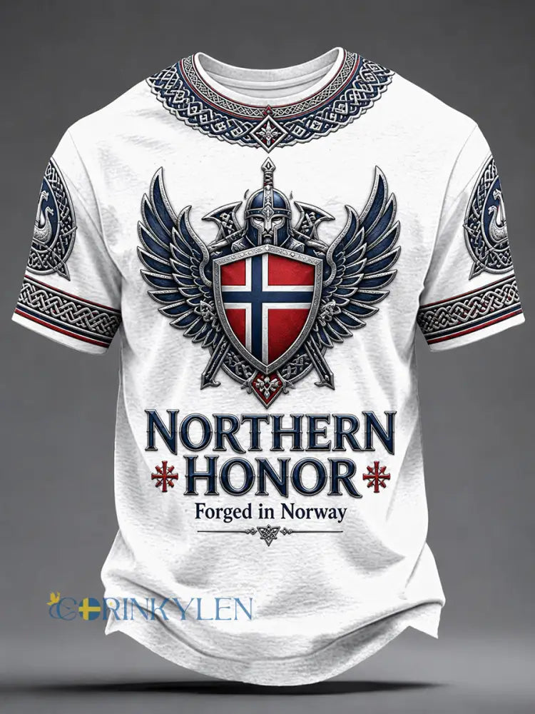 Retro nordisk norsk viking skandinavisk konsttryck avslappnad t-shirt - A / S