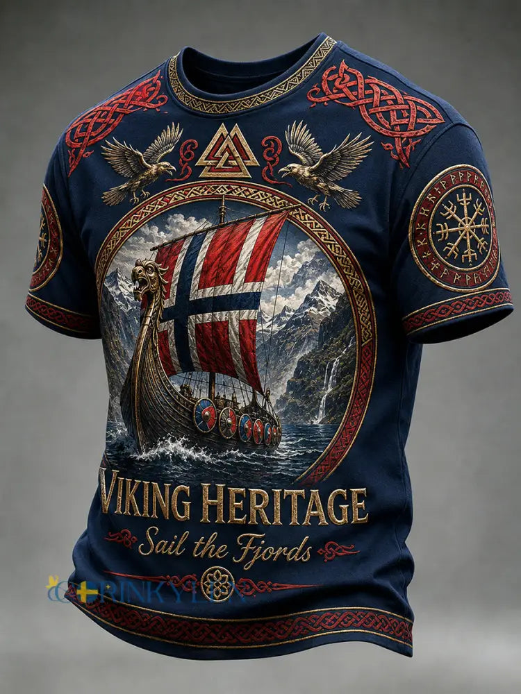 Retro nordisk norsk viking skandinavisk konsttryck avslappnad t-shirt - A / S