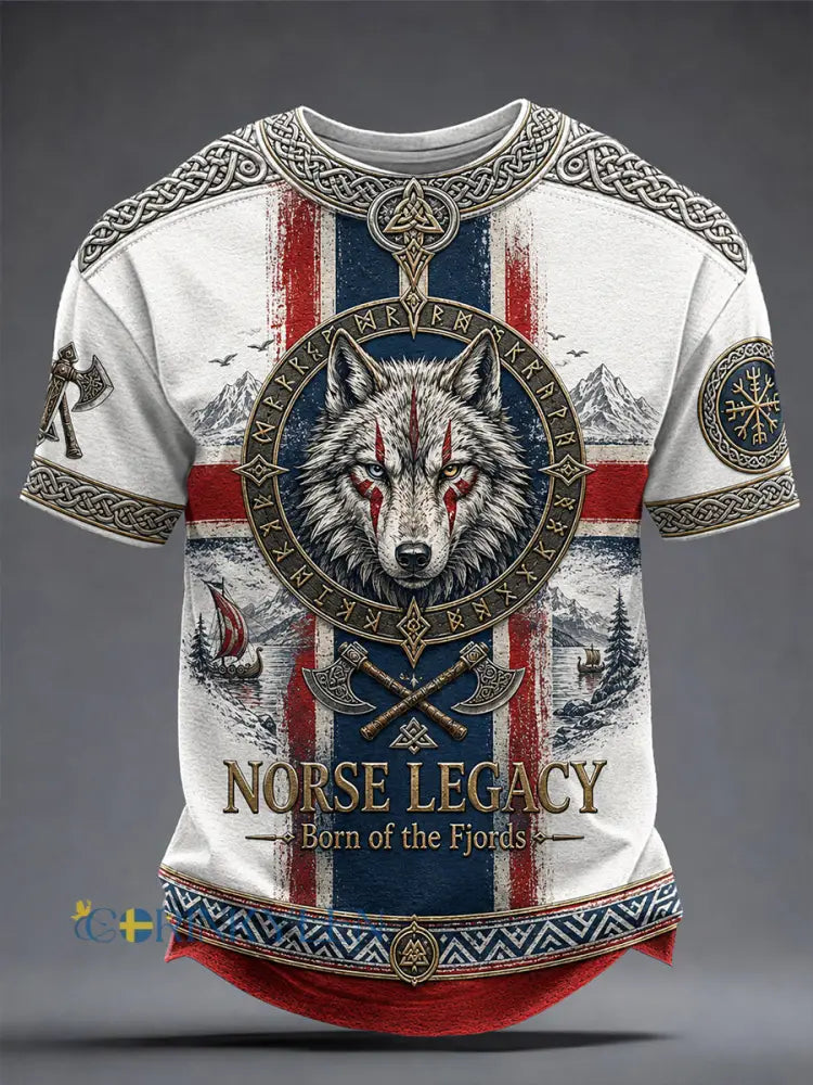 Retro nordisk norsk viking skandinavisk konsttryck avslappnad t-shirt - A / S