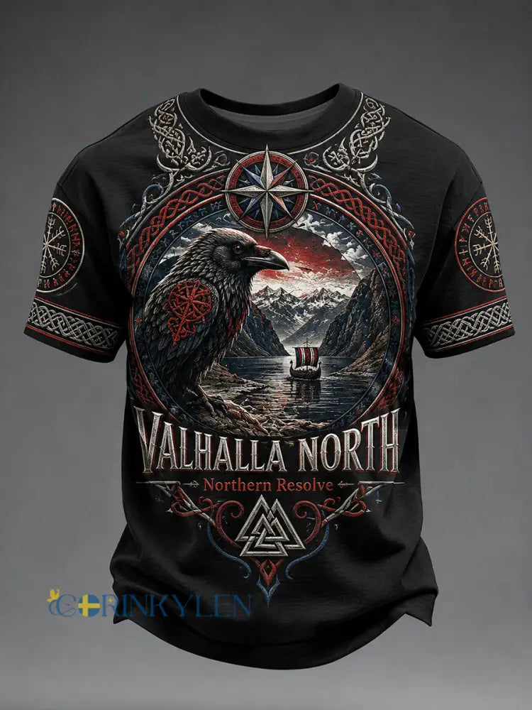Retro nordisk norsk viking skandinavisk konsttryck avslappnad t-shirt - A / S