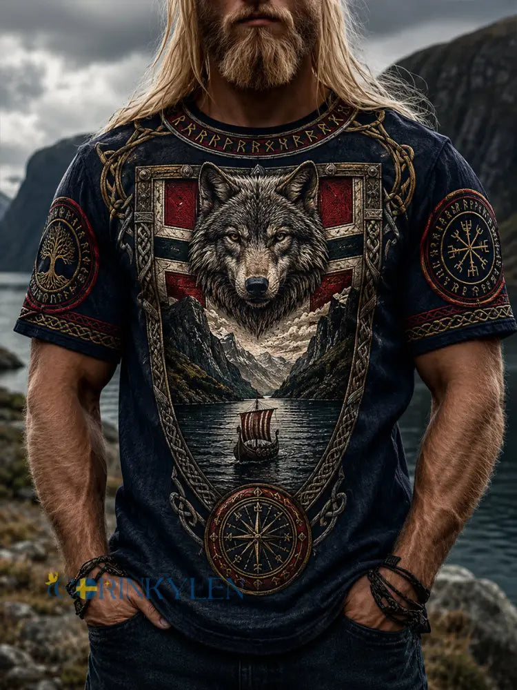 Retro nordisk norsk viking skandinavisk konsttryck avslappnad topp - A / S