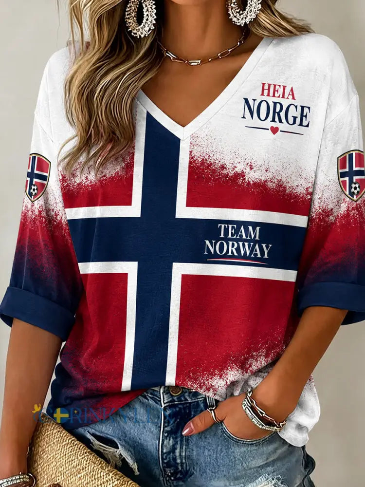 Retro nordisk stil Norge fotbollsupporterkonsttryck avslappnad tröja - A / S
