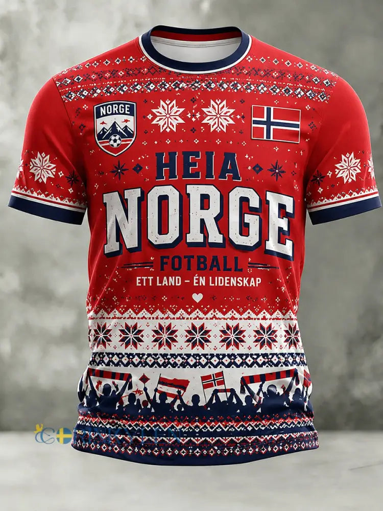 Retro nordisk stil norsk fotbollsfan konsttryck avslappnad t-shirt - A / S