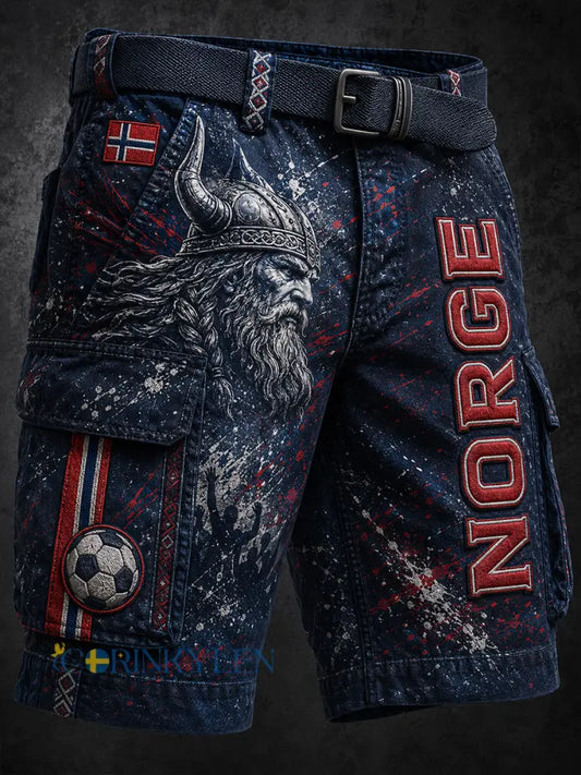 Retro nordisk stil norsk fotbollsfan konsttryck avslappnade lastbyxor - A / M