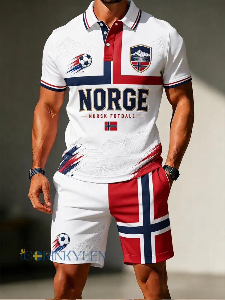 Retro nordisk stil norsk fotbollsfankonsttryck avslappnad 2-delad set - A / S