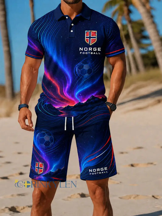 Retro nordisk stil norsk fotbollsfankonsttryck avslappnad 2-delad set - A / S