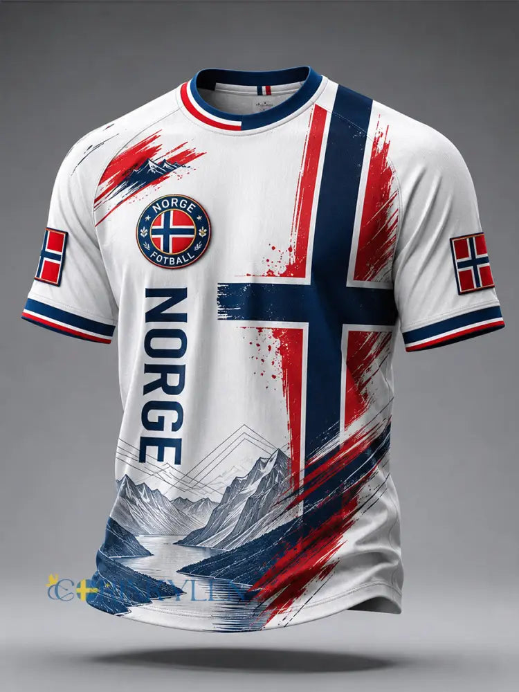 Retro nordisk stil norsk fotbollsfanskonsttryck avslappnad t-shirt - A / S