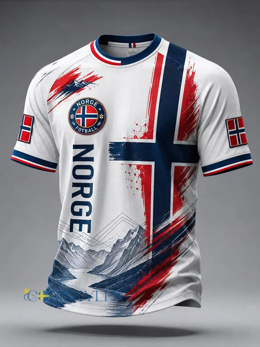 Retro nordisk stil norsk fotbollsfanskonsttryck avslappnad t-shirt - A / S