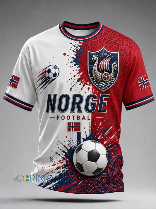 Retro nordisk stil norsk fotbollsfanskonsttryck avslappnad t-shirt - A / S