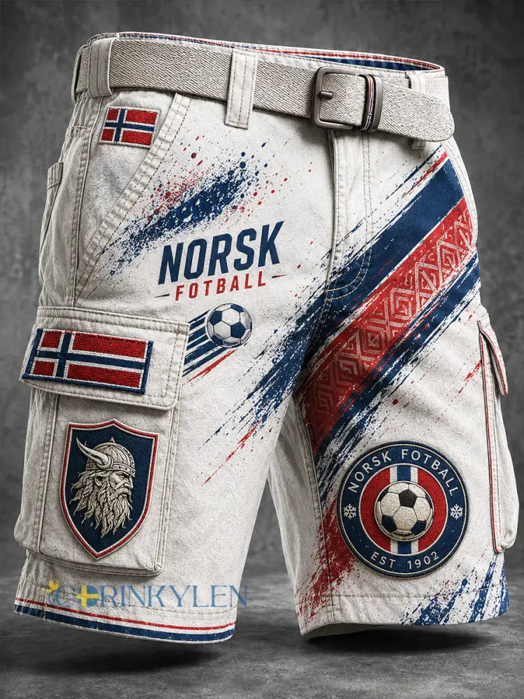 Retro nordisk stil norsk fotbollsfantavla tryckt vardagsshorts - A / M