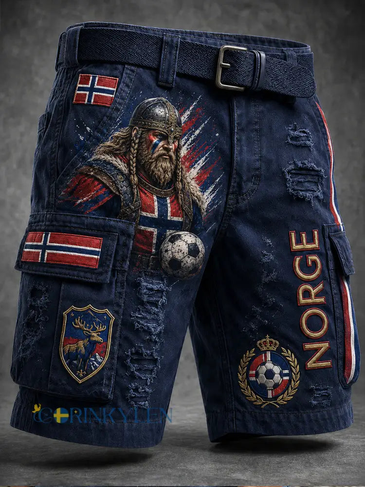 Retro nordisk stil norsk fotbollsfantavla tryckt vardagsshorts - A / M
