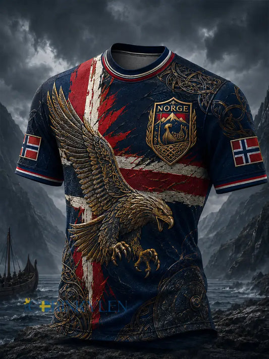 Retro nordisk stil norsk viking skandinavisk konsttryck avslappnad t-shirt - A / S