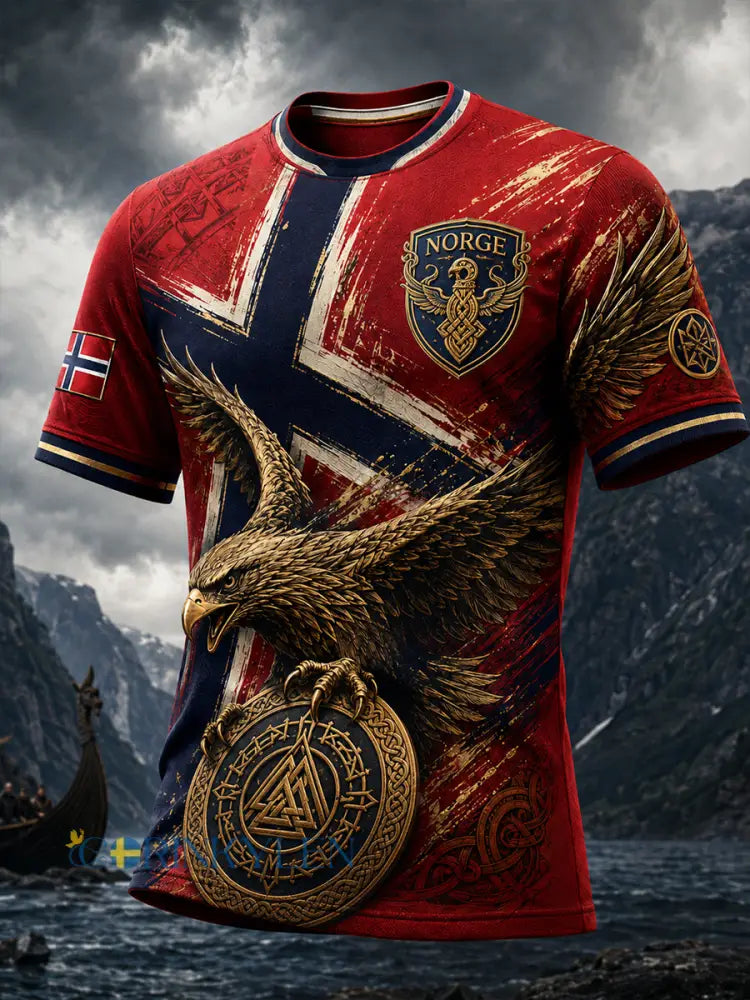 Retro nordisk stil norsk viking skandinavisk konsttryck avslappnad t-shirt - A / S