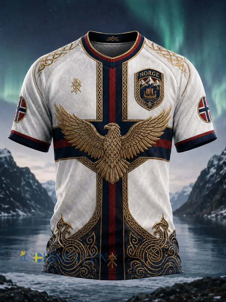 Retro nordisk stil norsk viking skandinavisk konsttryck avslappnad t-shirt - A / S