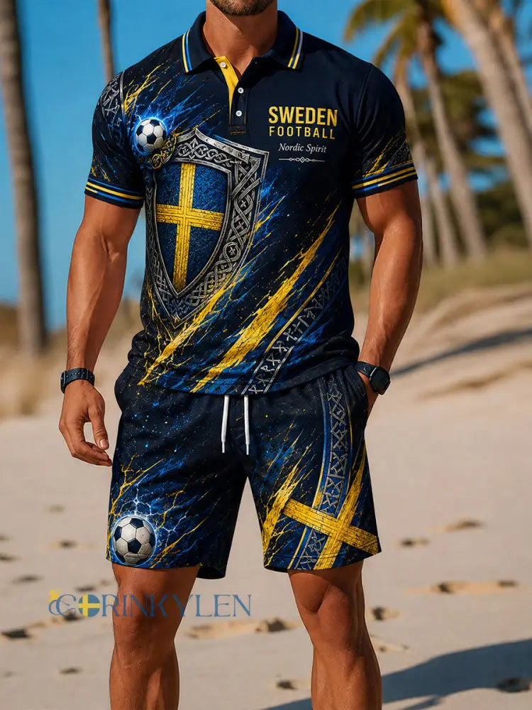 Retro nordisk-svensk fotbollsfanart-print avslappnad 2-delad set - A / S