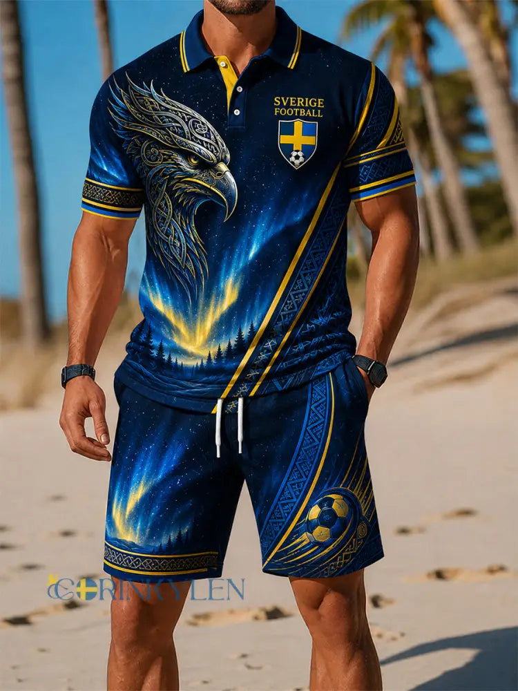 Retro nordisk-svensk fotbollsfanart-print avslappnad 2-delad set - A / S
