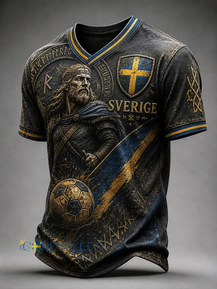 Retro nordisk-svensk fotbollsfanart-print avslappnad t-shirt - A / S