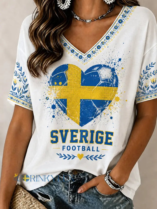 Retro nordisk-svensk fotbollsfanart-print avslappnad t-shirt - A / S