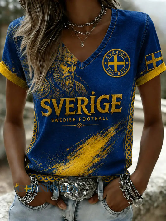 Retro nordisk-svensk fotbollsfanart-print avslappnad t-shirt - A / S