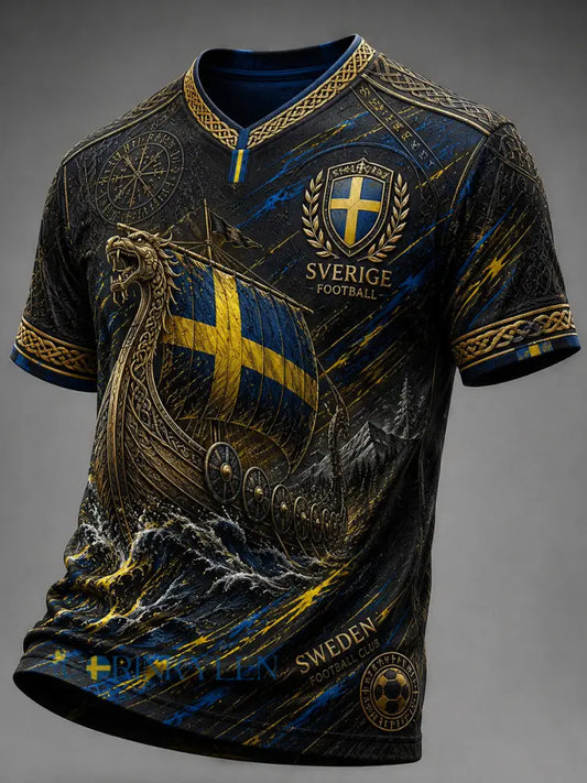 Retro nordisk-svensk fotbollsfanart-print avslappnad t-shirt - A / S