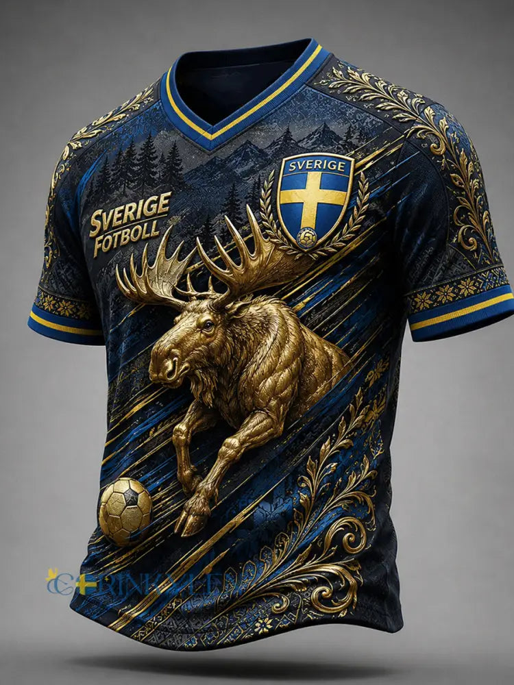 Retro nordisk-svensk fotbollsfanart-print avslappnad t-shirt - A / S