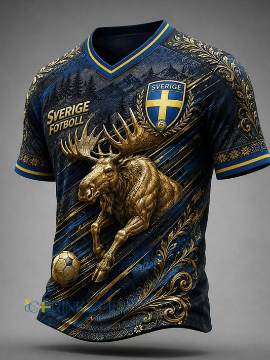 Retro nordisk-svensk fotbollsfanart-print avslappnad t-shirt - A / S