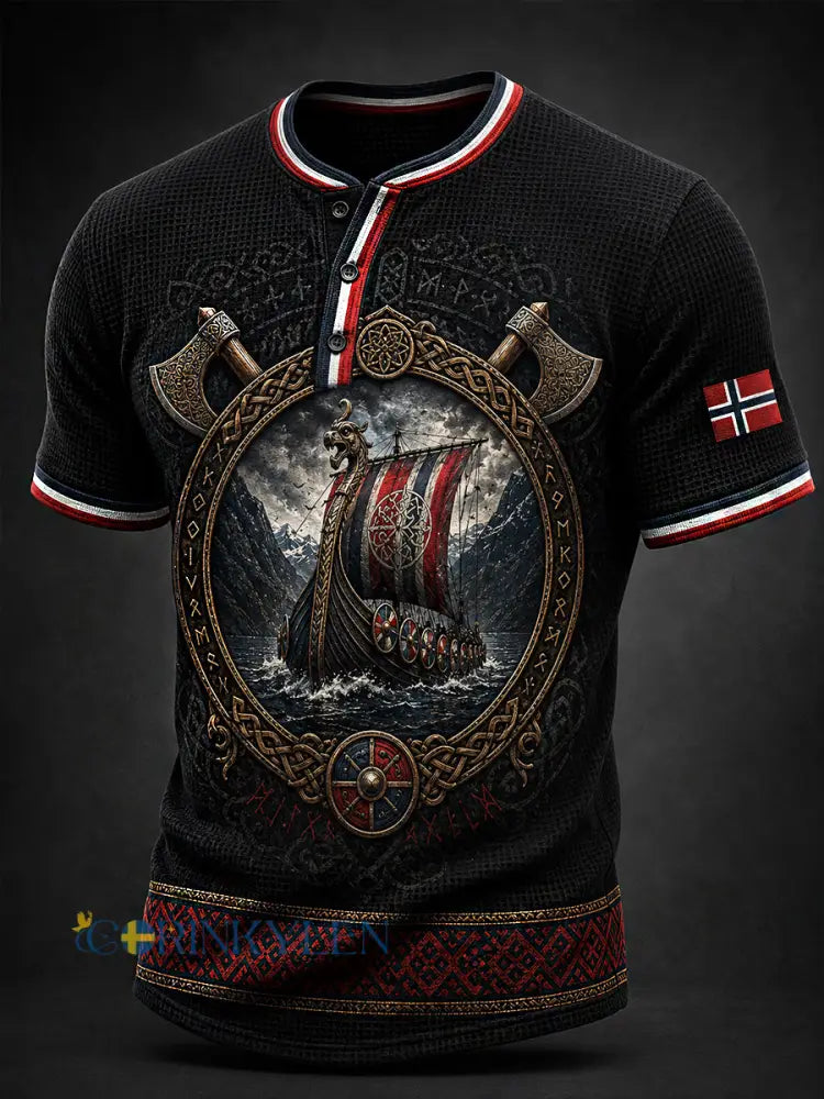 Retro Nordiska Norska Viking Scandinavian Art Print Casual Polo Skjorta - A / S