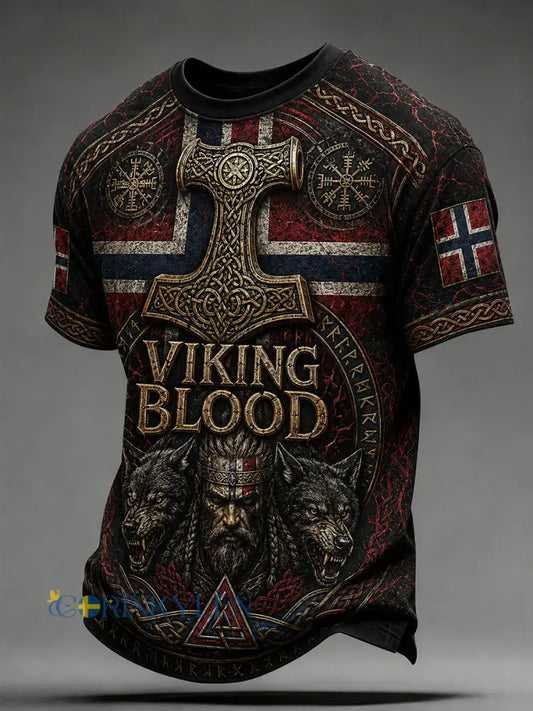 Retro nordiskt grafiskt vardagst-shirt i vikingastil - A / S